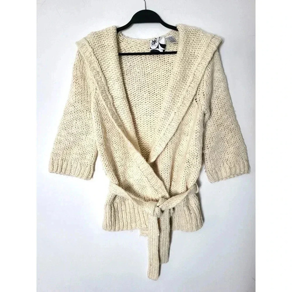 Co Op Ivory Hooded Belted Knit Sweater 1J - Picture 1 of 5